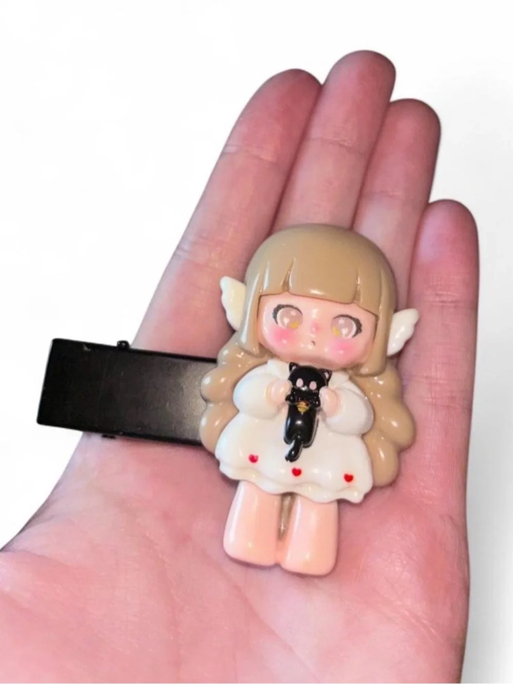 Cute Angel Girl Hair Clip with Black Cat